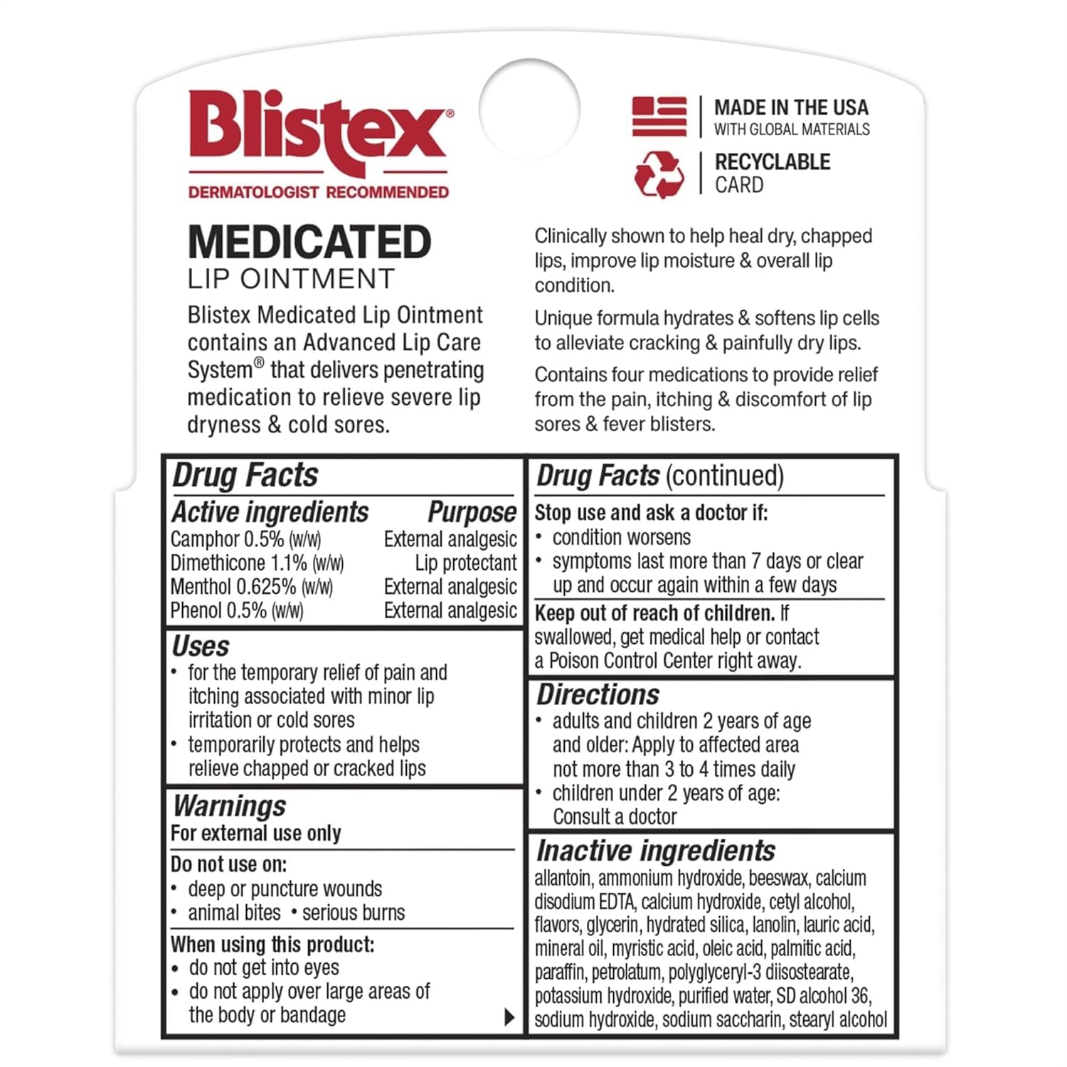Blistex Medicated Lip Ointment, 0.21 Ounce Tube, Relieves Cold Sores & Helps Heal Dry Chapped Lips, Pain Relief from Lip Sores & Blisters, Healing Ointment, 1 Pack